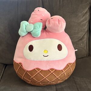 My Melody Squishmallow Pink Ice Cream Plush with Brown Cone